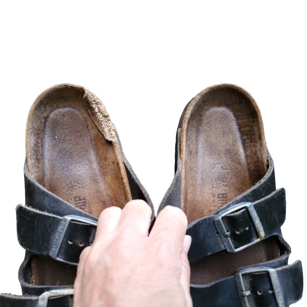 Birkenstock Arizona Sandals Black Leather Well Worn Sz EU 37 - Picture 4 of 10